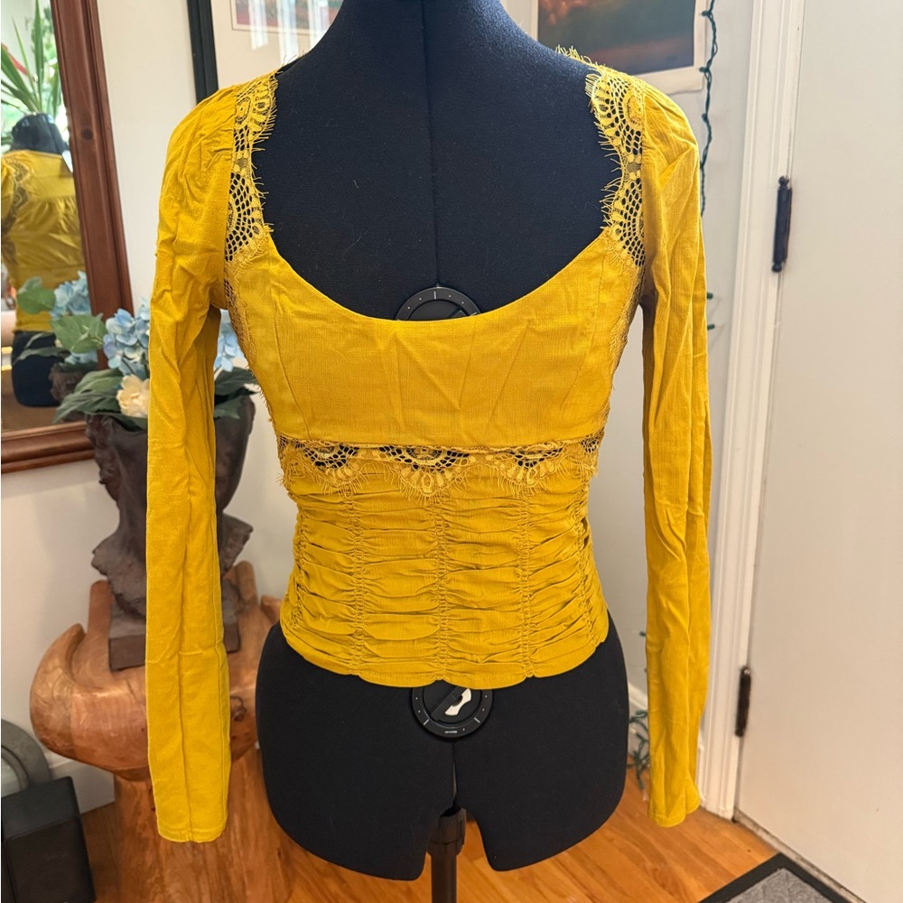 Yellow Lace Detail Women's Top